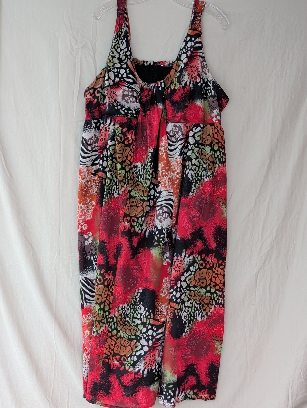 Vibrant Mixed-Print Sleeveless Maxi Dress - Red, Black, Orange Vacation Resort